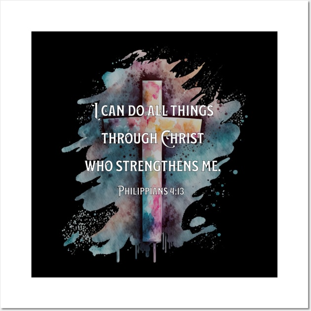 Philippians 4:13 Bible Verse with Cross Wall Art by 5 Points Designs